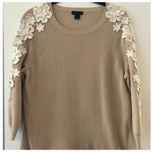 J. Crew cream sweater lace detail size xs nwot